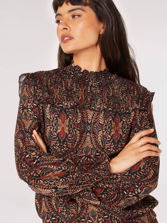 Paisley Ruffle Top, Black, large