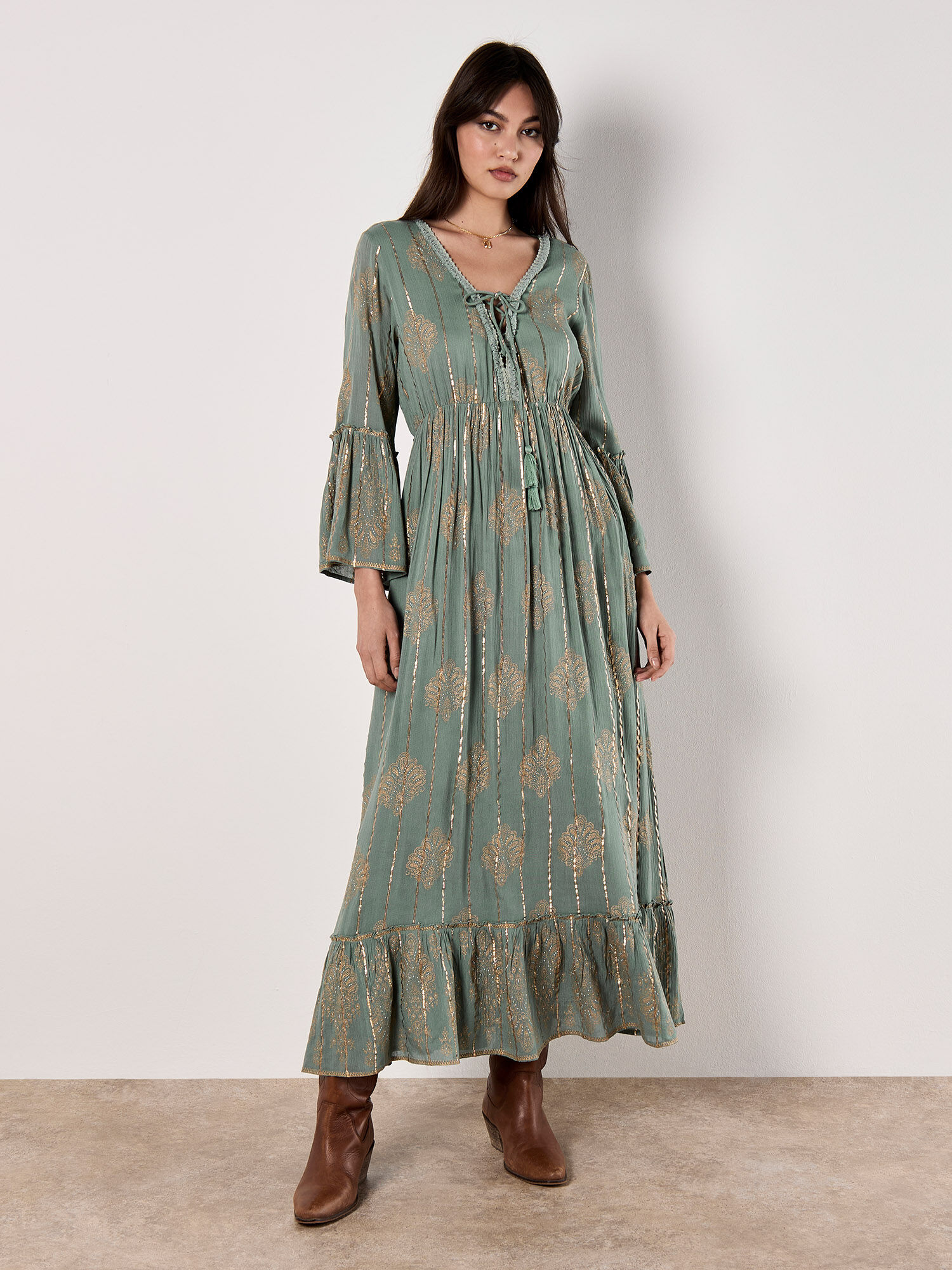 Metallic Paisley Boho Maxi Dress | Apricot Clothing