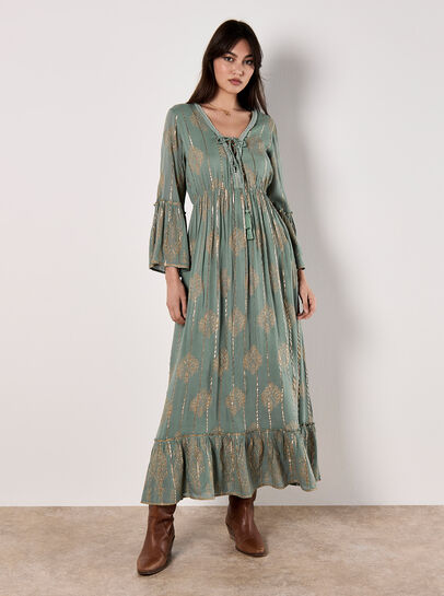 Metallic Paisley Boho Maxi Dress