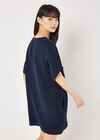 Textured Cotton Oversized T-Shirt Dress, Navy, large