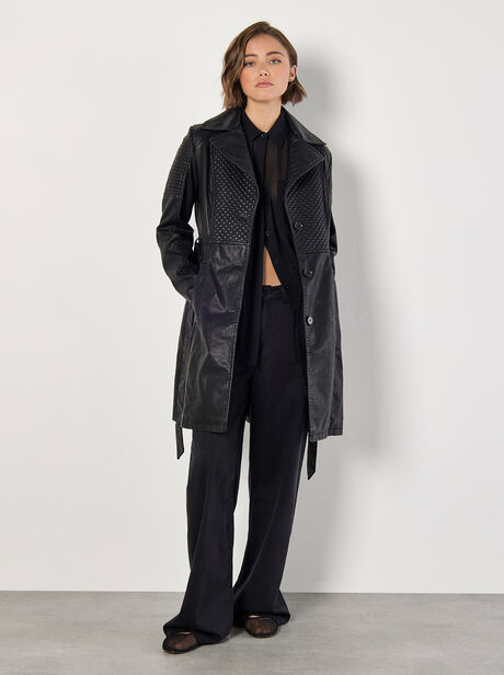 Faux Leather Biker Trench Coat