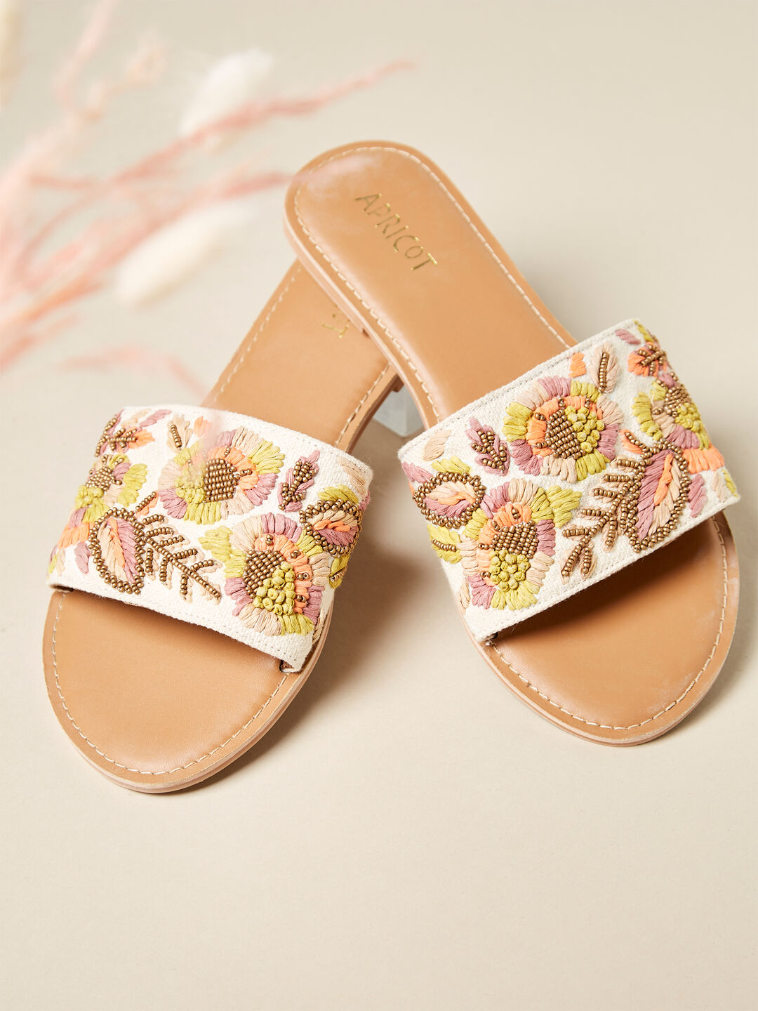 Embroidered Canvas Flat Sandal