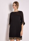Kimono Sleeve Sequin Dress, Black, large