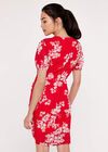 Floral Ruched Front Dress, Red, large
