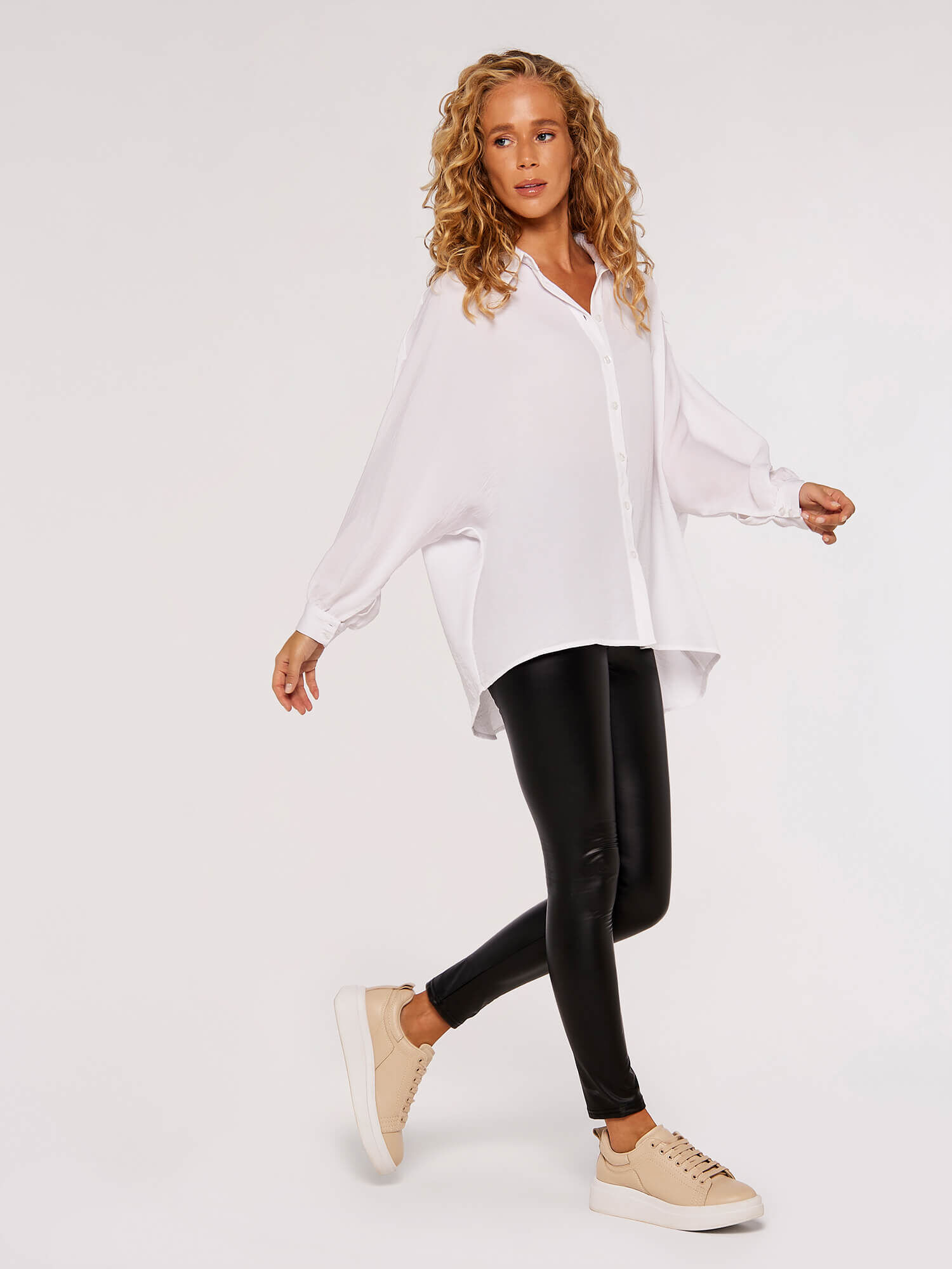 Leather Look Leggings Apricot Clothing