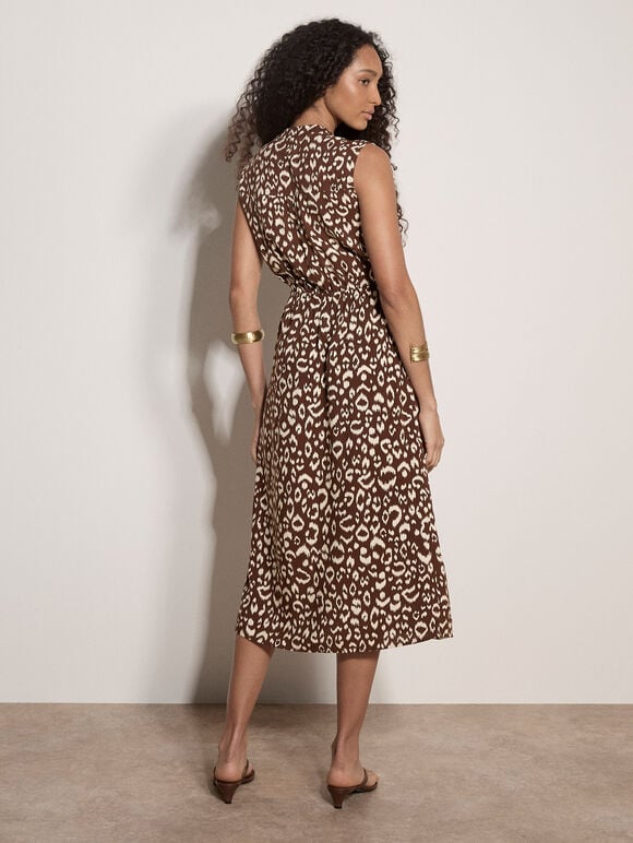 Animal Print Midi Dress, Brown, large