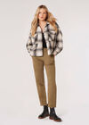 Fringed Cropped Check Shacket, Stone, large