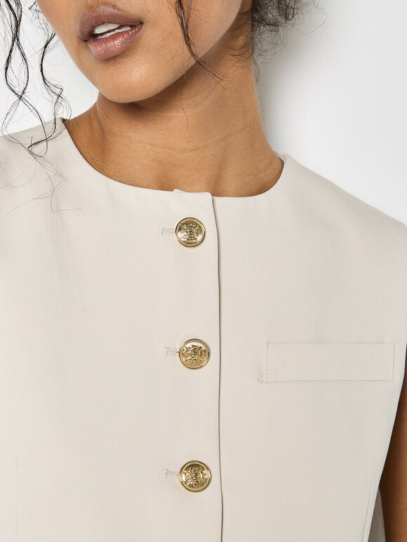 Tailored Waistcoat Top, Stone, large