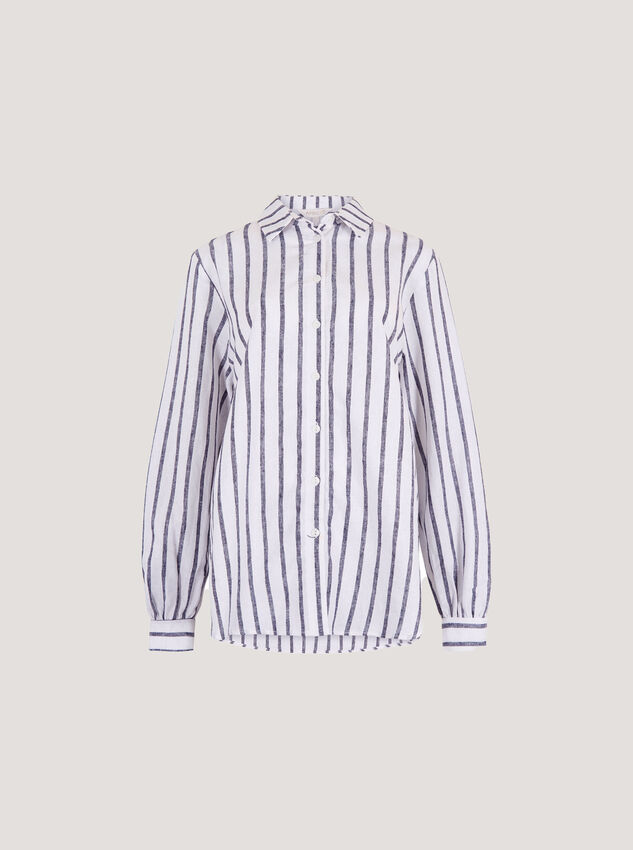Striped Linen Shirt, Navy, large