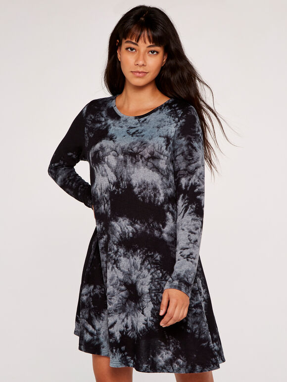 Tie Dye Dress, Black, large