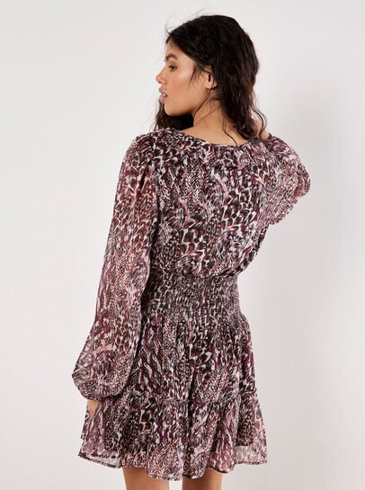 Feather Print Chiffon Mini Dress