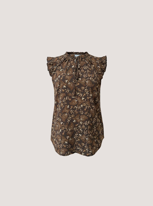 Painterly Paisley Ruffle Top, Brown, large