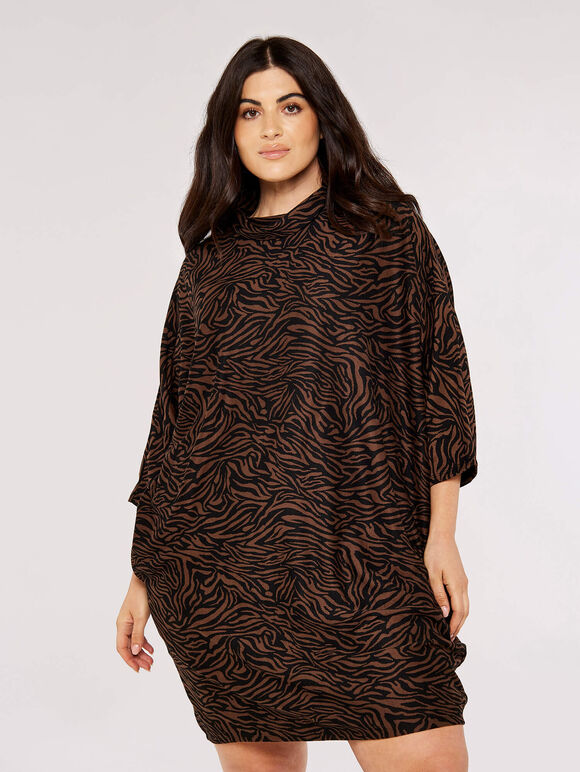 Curve Animal Print Mini Dress, Brown, large
