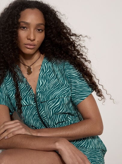 Zebra Print Zip-Down Mini Dress