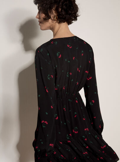 Cherry Print Crepe Mini Dress