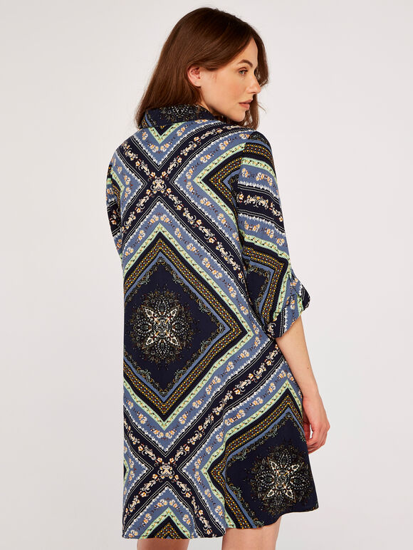 Scarf Print Shirt Dress, Navy, large