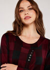 Gingham 5 Button Jersey Layer Top, Burgundy, large