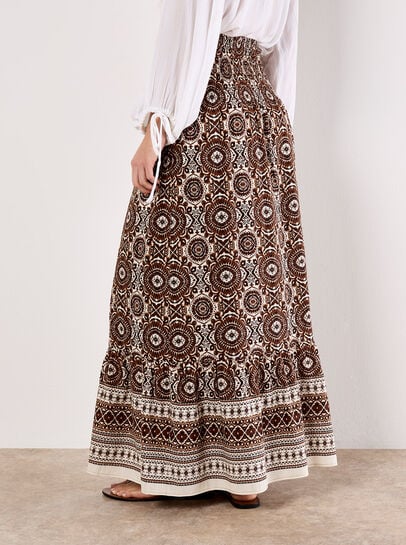 Batik Print Smocked Maxi Skirt