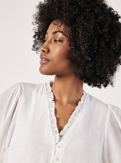 Ruffle Neck Textured Blouse
