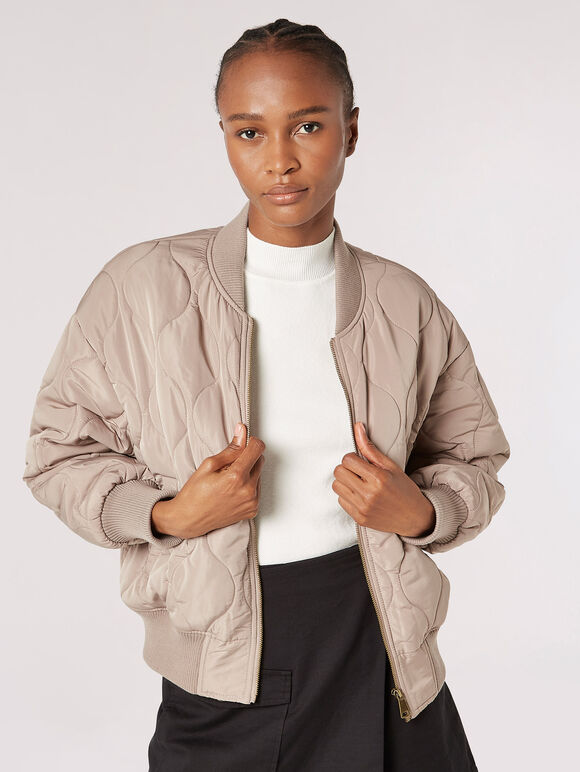 Quilted Bomber Jacket, Stone, large