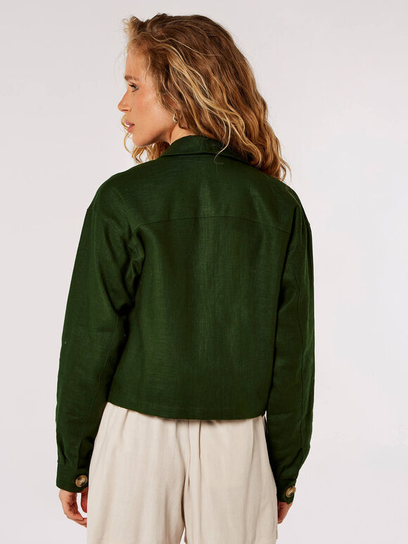 Linen Crop Jacket, Green, large