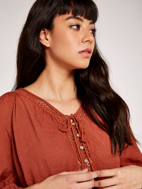 Crochet Tassel Top, Rust, large
