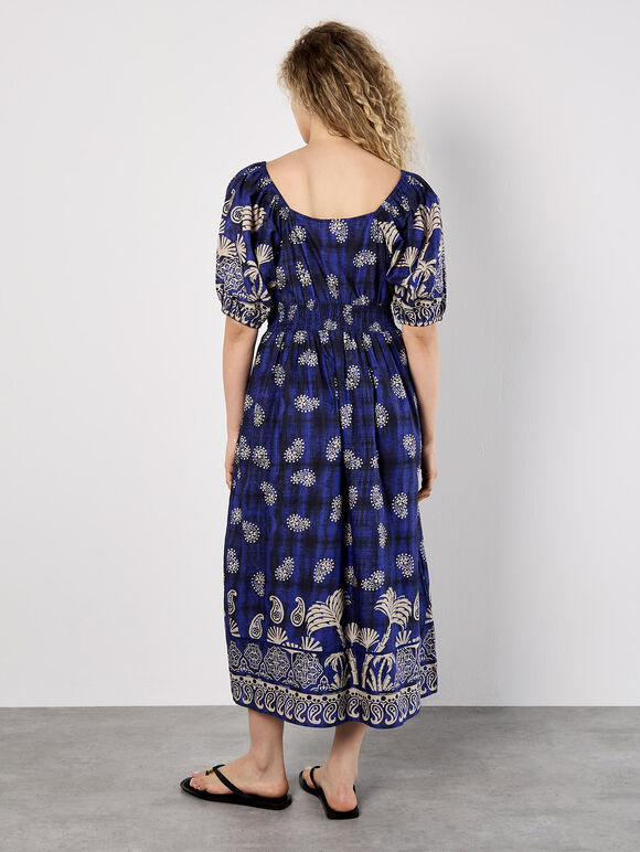 Paisley Print Button Mini Dress, Navy, large