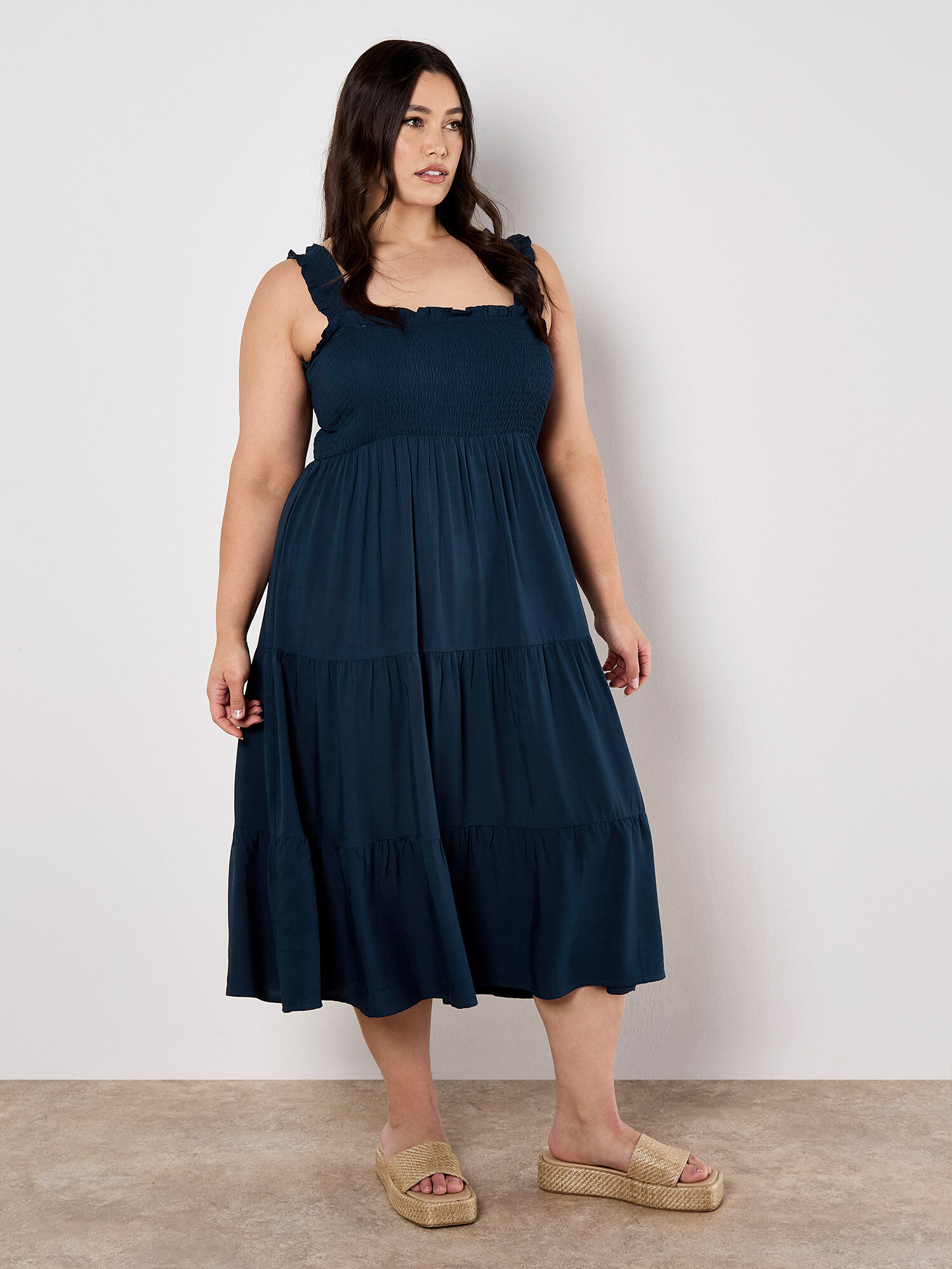 Smock Tiered Midi Dress | Apricot Clothing