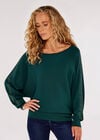 Stud Detail Batwing Jumper, Green, large