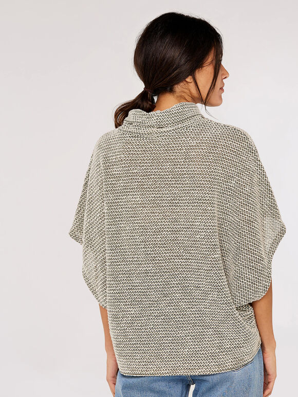 Roll Neck Boucle Cape, Khaki, large