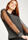 Glitter Sheer Sleeve Top, Black, large