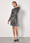 Rainbow Sequin Fit And Flare Mini Dress, Black, large