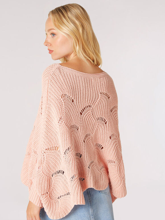 Swirl Knit Poncho Jumper, Corail, grand