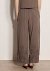 Embroidered Cotton Wide-Leg Trousers, Stone, large