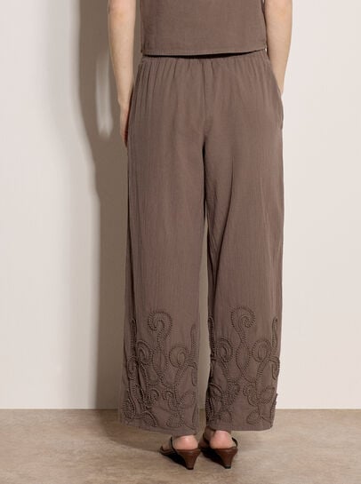 Embroidered Cotton Wide-Leg Trousers