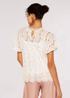 Embroidered High Neck Top, White, large