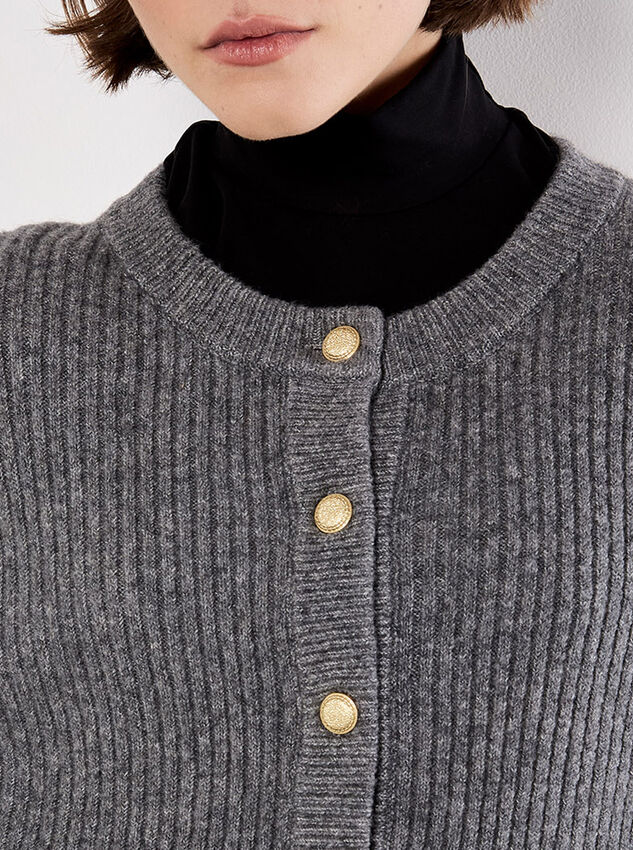Soft Ribbed Knit Cardigan, Grey, large