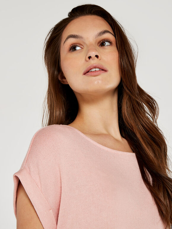 Turn Up Sleeve Top, Pink, large