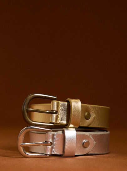 Thin Leather Gold Buckle Belt