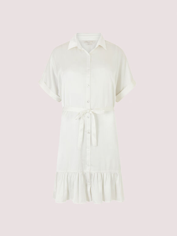 Ruffle Shirt Mini Dress, White, large