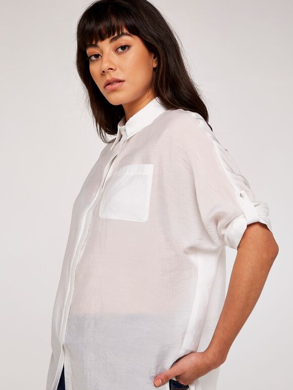 Roll Sleeve Shirt, White, large