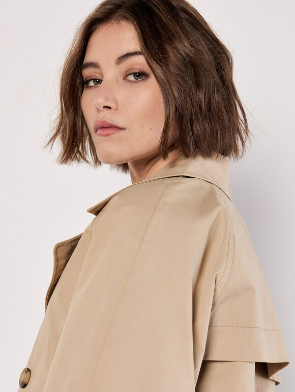 Cropped Trench Coat, Stone, large