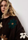 Embroidered Flower Jumper, Brown, large