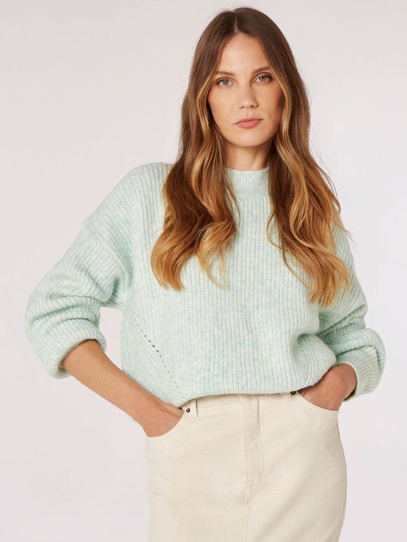 Space Dye Fisherman Knit Jumper, Aqua - Turquoise, large