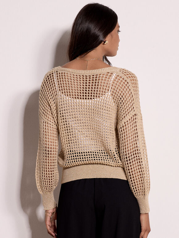 Gold Shimmer Open Knit Jumper, Gold, large
