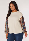 Boho Patchwork Contrast Top, Stone, large