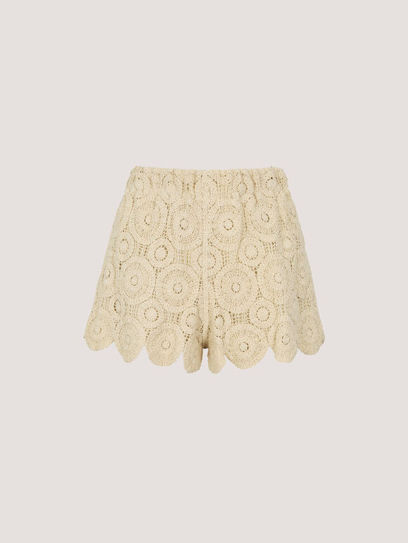 Crochet Circle Mini Shorts, Stone, large