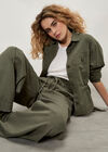 Paper Bag Waist Wide Leg Trousers, Khaki, large