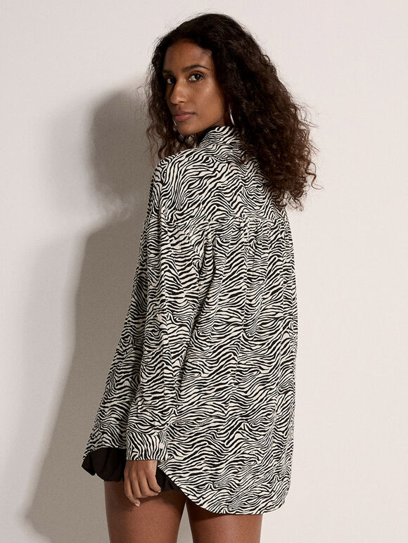 Zebra Print Oversized Shirt, Black, large