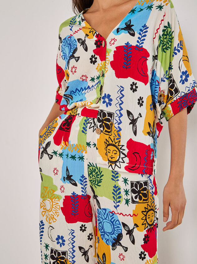 Colourful Sketch Print Culottes, Cream, large